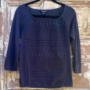 Lucky Brand Blue Ribbed Blouse with 3/4 Sleeves